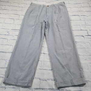 Brooks Brothers Seersucker Pants MENS 36X30 Blue White Striped Cotton Pleated